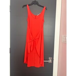 Amanda Uprichard Orange Red Tie Front High Low Sleeveless Cocktail Dress Small‎